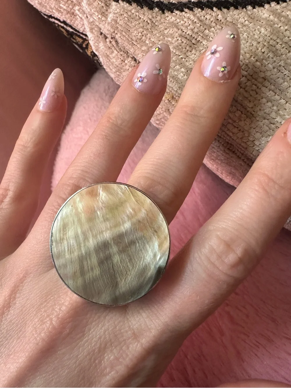 Iridescent Mother of Pearl Circle Disk Ring